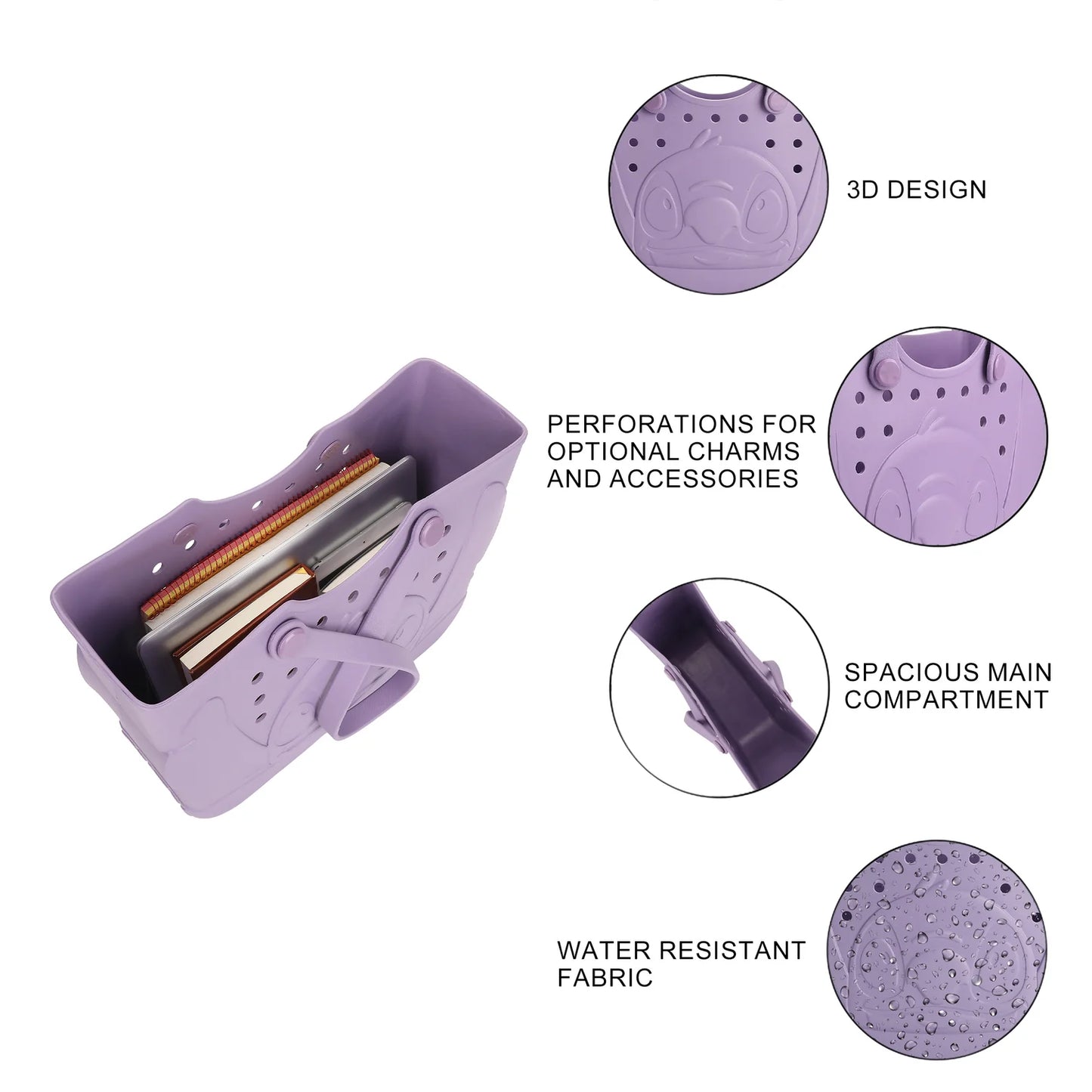 Disney Lilo & Stitch Rubber Tote Bag with Cutout Design and Easy-Clean Finish