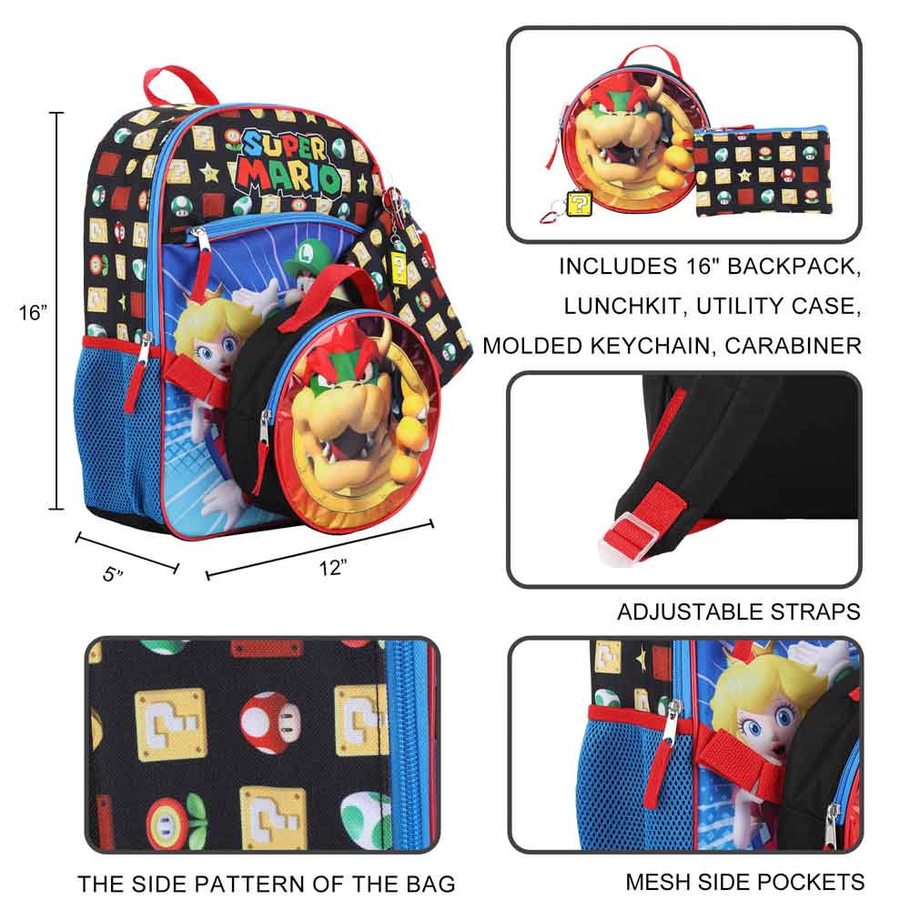 Super Mario Bowser 5 pc Youth Backpack Set (ETA AUGUST / SEPTEMBER 2024)