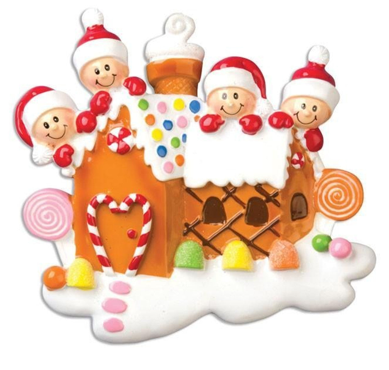 Gingerbread House with 4 Personalized Christmas Ornament