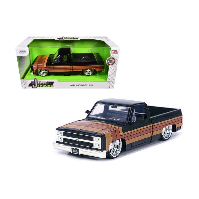 Just Trucks 1985 Chevrolet C-10 Pickup Truck Black with Stripes and Paradox Wheels 1:24 Diecast Model Ca