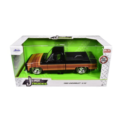 Just Trucks 1985 Chevrolet C-10 Pickup Truck Black with Stripes and Paradox Wheels 1:24 Diecast Model Ca