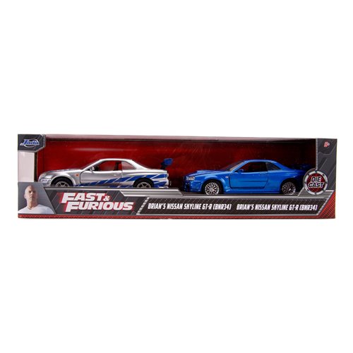 Fast and Furious Brian's Nissan Skyline GT-R R34 Silver and GT-R R34 Blue 1:32 Scale Die-Cast Metal Vehicle 2-Pack