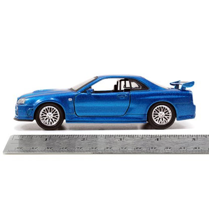 Fast and Furious Brian's Nissan Skyline GT-R R34 Silver and GT-R R34 Blue 1:32 Scale Die-Cast Metal Vehicle 2-Pack