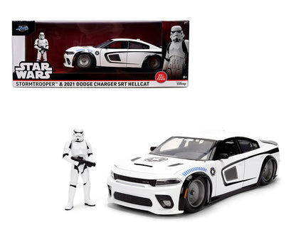 PREORDER -Jada 1:24 Star Wars Stormtrooper and 2021 Dodge Charger SRT Hellcat – White – Hollywood Rides  – Die-Cast Vehicle + Figure - January 2026