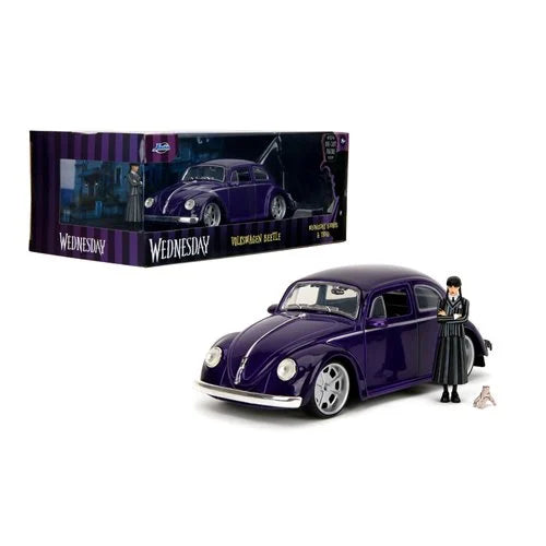 Wednesday Volkswagen Beetle 1:24 Scale Die-Cast Metal Vehicle with Wednesday Addams and Thing Figure