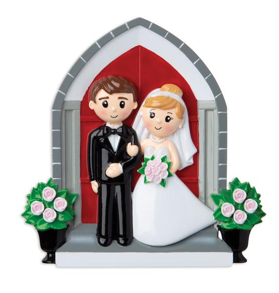 Wedding Couple In Front of Chapel Ornament