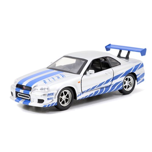 Fast and Furious Brian's Nissan Skyline GT-R R34 Silver and GT-R R34 Blue 1:32 Scale Die-Cast Metal Vehicle 2-Pack