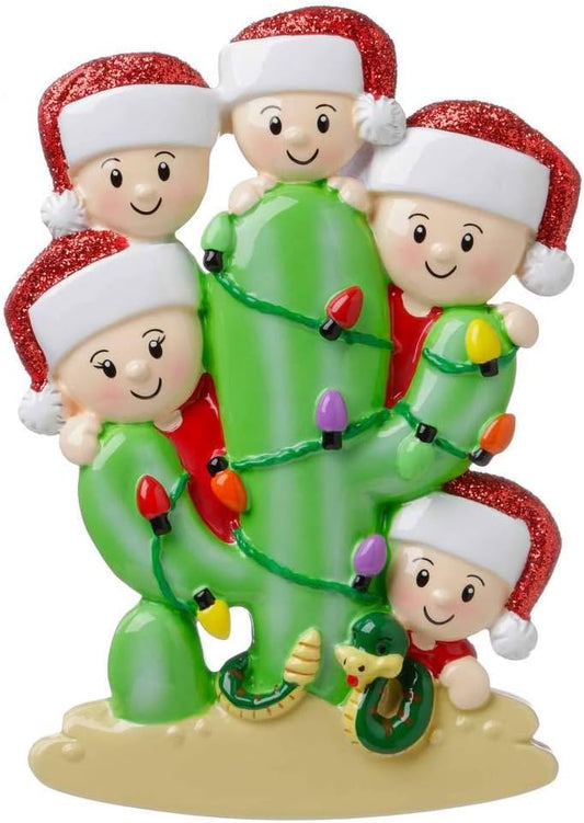 Cactus Family of 5 Personalized Christmas Ornament