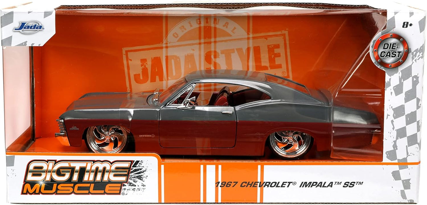 Jada Toys Big Time Muscle 1:24 1967 Chevy Impala SS Gray/Burgundy Die-cast Car