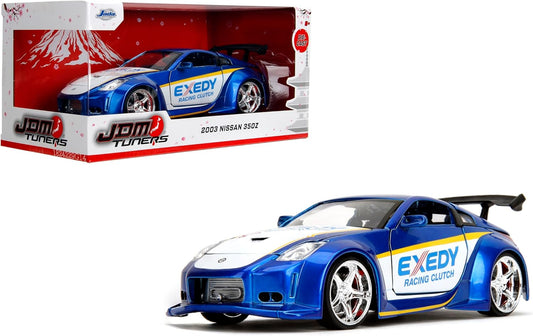 Jada Toys JDM Tuners 1:24 Scale Die-Cast 2003 Nissan 350Z Exedy– Opening Doors, Detailed Interior, Rubber Tires (Candy Blue)