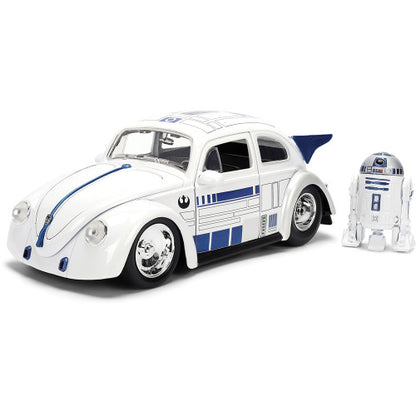 PREORDER - Jada 1:24 Star Wars R2-D2 and 1959 Volkswagen Drag Beetle – White – Hollywood Rides  – Die-Cast Vehicle + Figure - January 2026
