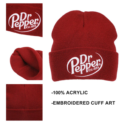 Dr. Pepper Embroidery On Acrylic Knit Standard Cuff Beanie