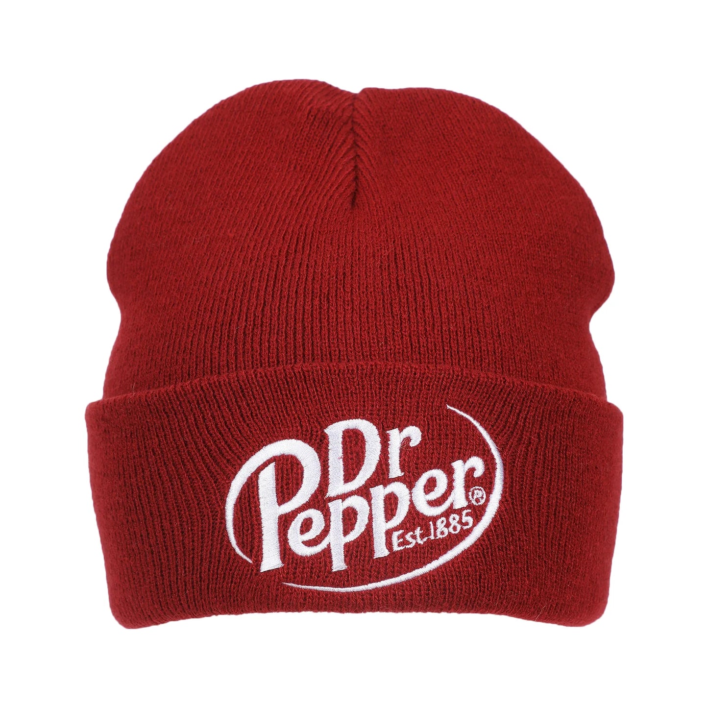 Dr. Pepper Embroidery On Acrylic Knit Standard Cuff Beanie