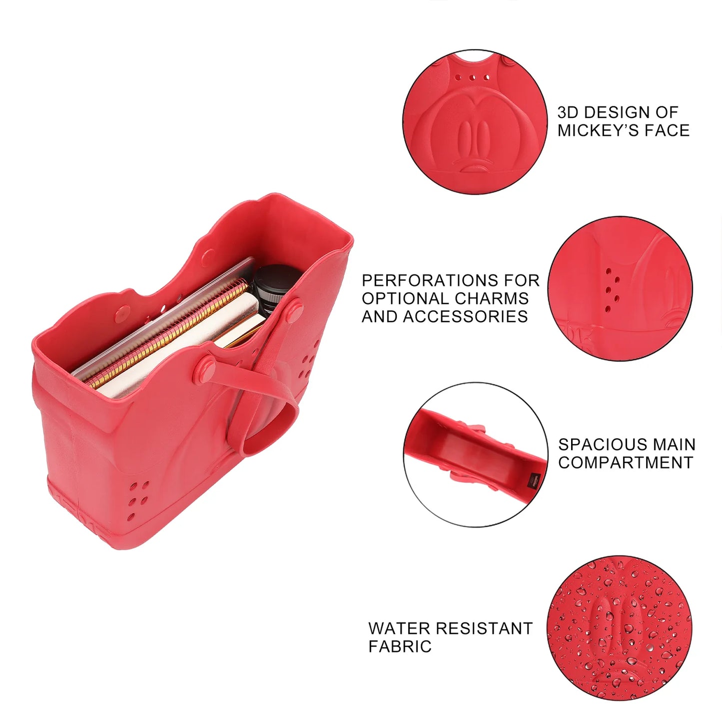 Disney Mickey Mouse 3D Character Face 16.5" Red EVA Molded Gummy Tote (ETA November / December 2025)