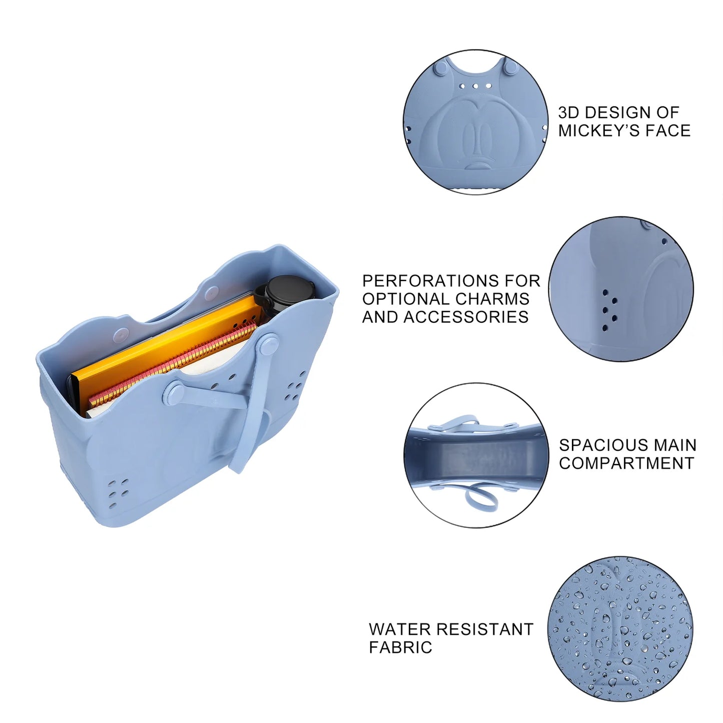 Disney Mickey Mouse 3D Character Face Gray 16.5" EVA Molded Gummy Tote (ETA November / December 2025)