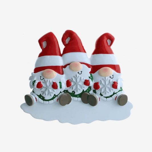 Gnome Family of 3 Personalized Ornament