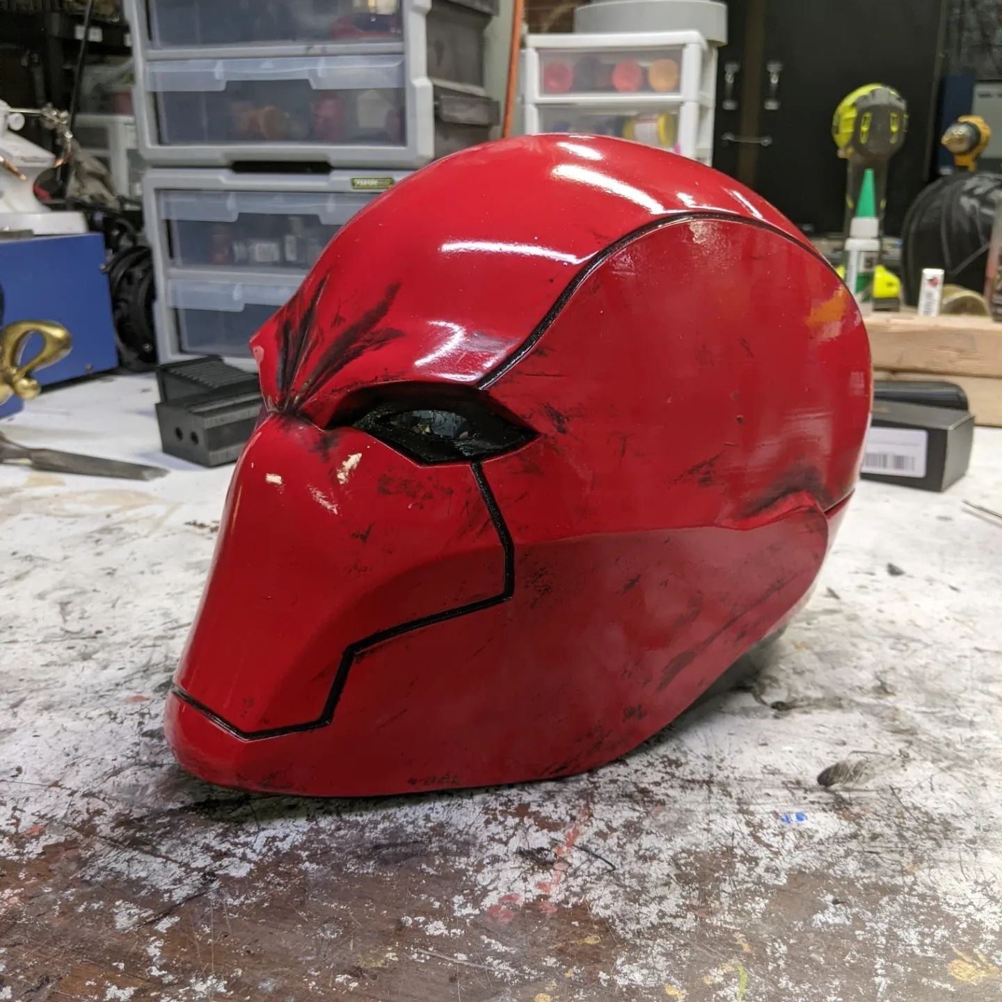 Red Vigilante Helmet - Wearable Costume Cowl Mask Helm