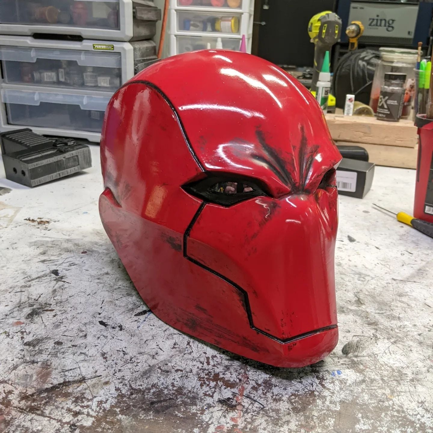 Red Vigilante Helmet - Wearable Costume Cowl Mask Helm