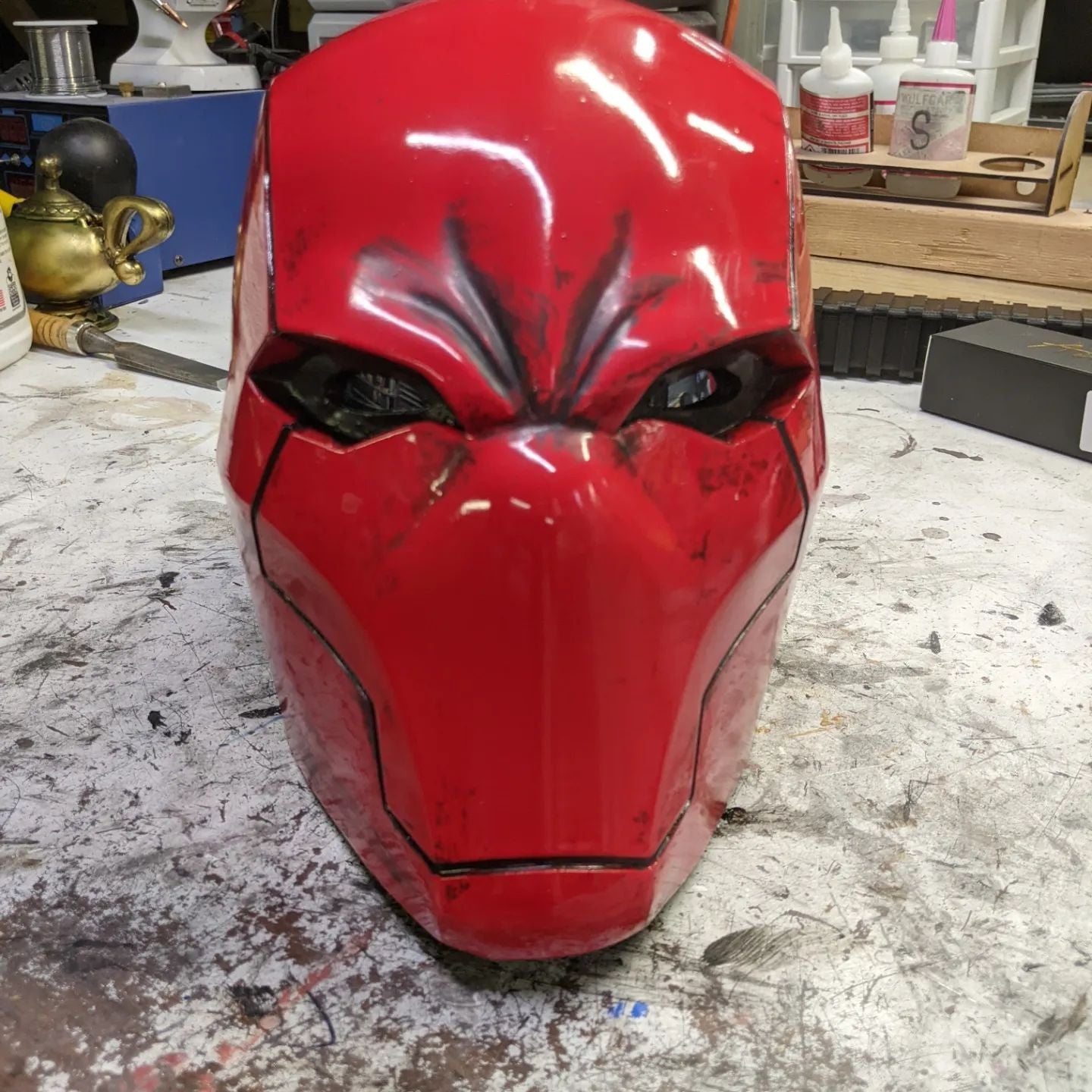 Red Vigilante Helmet - Wearable Costume Cowl Mask Helm