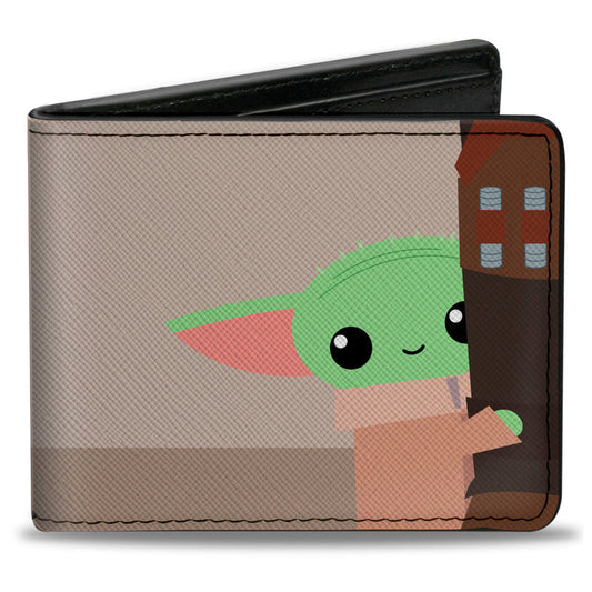 BI-FOLD WALLET - STAR WARS THE MANDALORIAN WITH THE CHILD HIDING POSE BROWNS