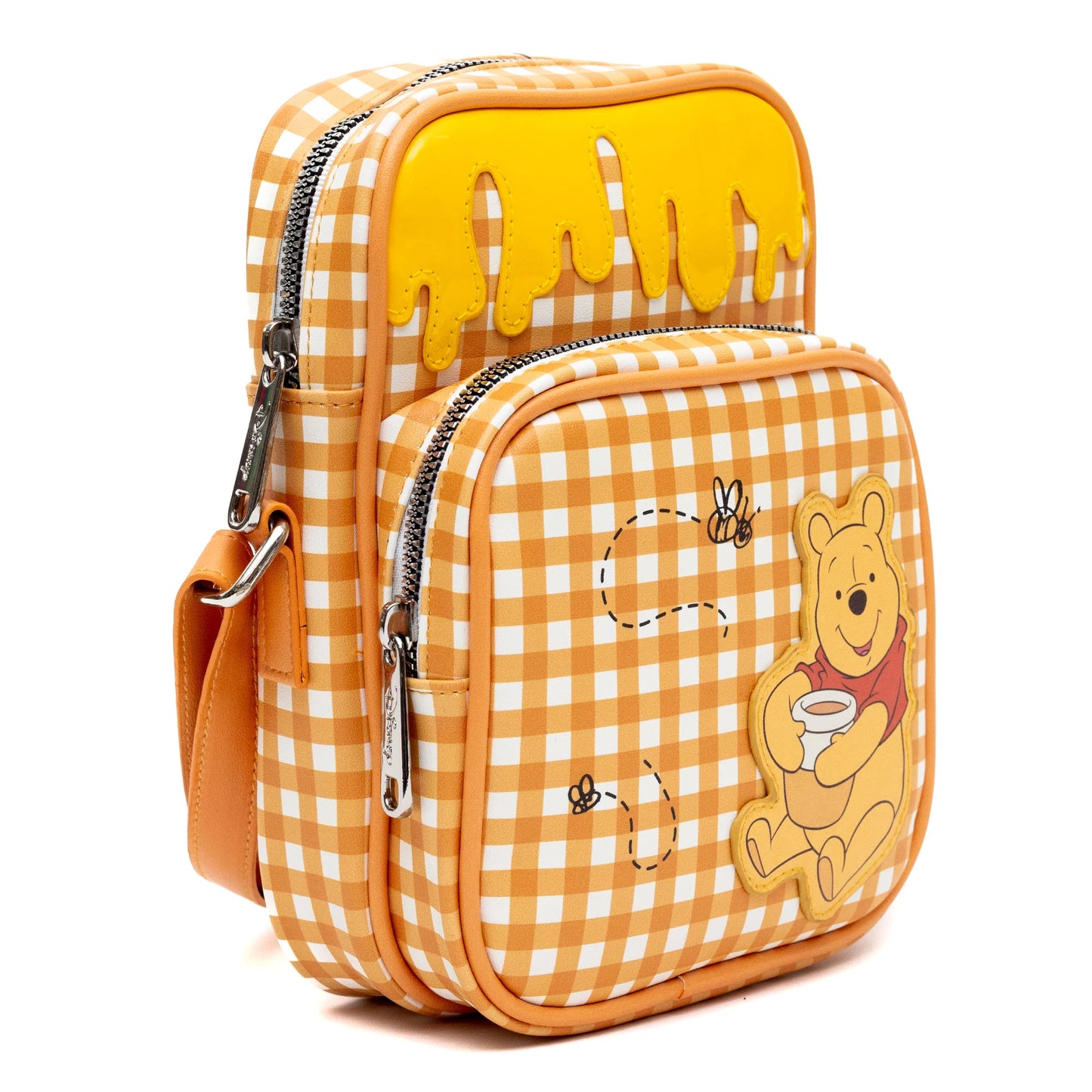 Crossbody Bag with Two-Pockets and Slip Pocket - Winnie the Pooh Hunny Pot Pose with Honey Drip Gingham White/Golden Yellow (ETA AUGUST / SEPTEMBER 2024)