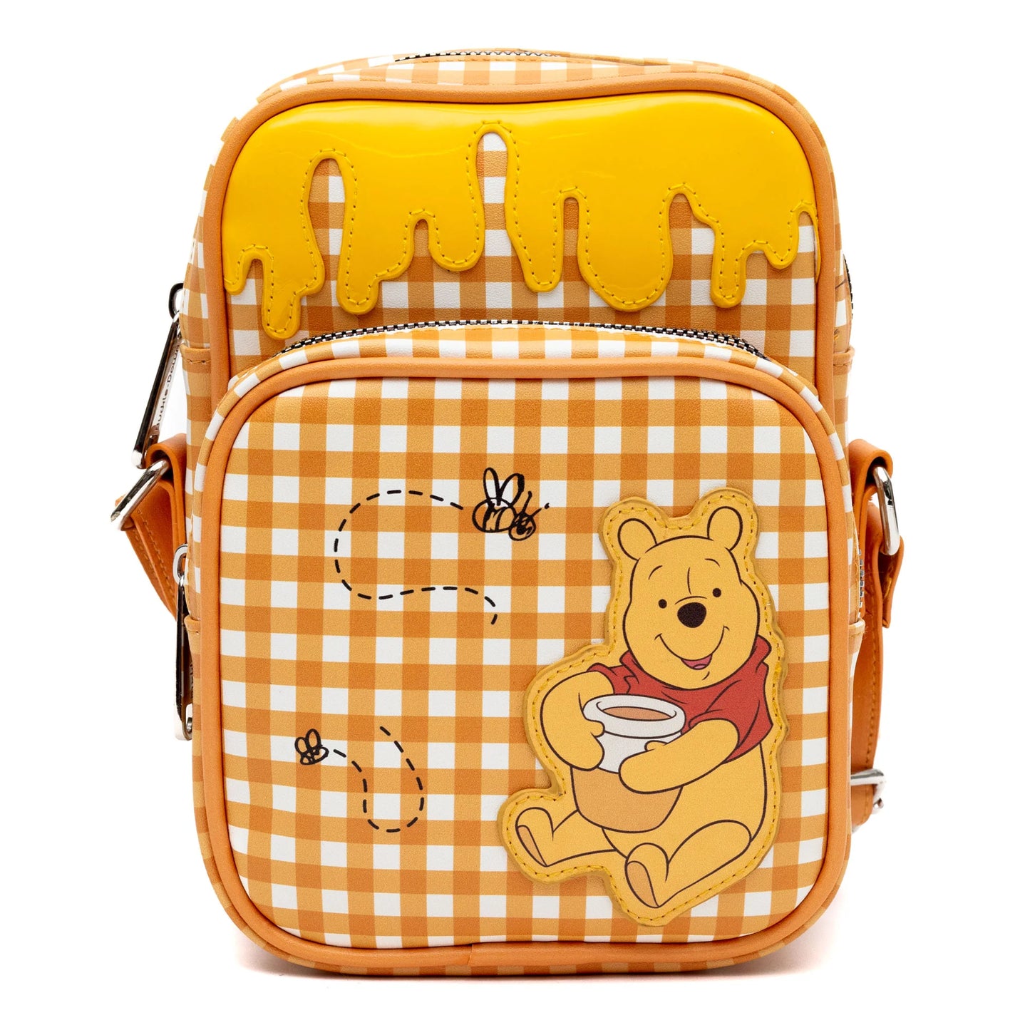 Crossbody Bag with Two-Pockets and Slip Pocket - Winnie the Pooh Hunny Pot Pose with Honey Drip Gingham White/Golden Yellow (ETA AUGUST / SEPTEMBER 2024)