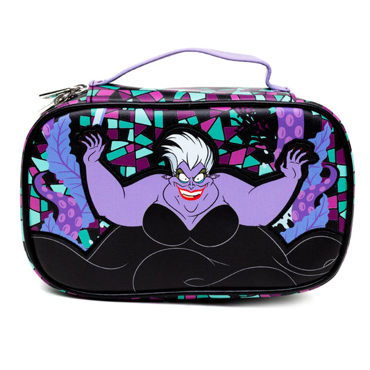 Small Open Flat Make-Up Bag - The Little Mermaid Villain Ursula Pose Applique with Stained Glass Print Blues/Purples (ETA SEPTEMBER / OCTOBER 2024)