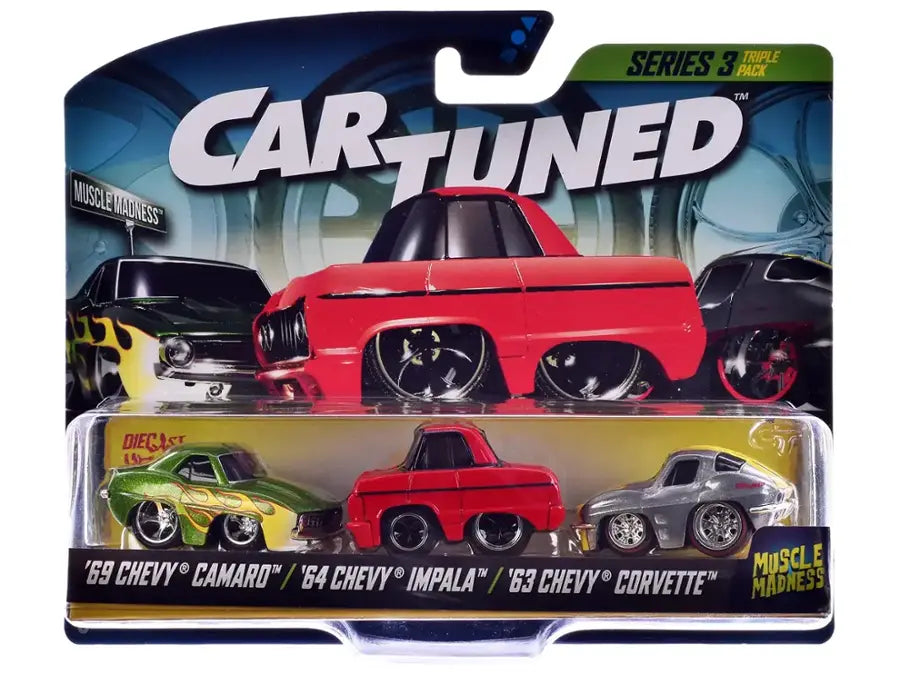 Car Tuned Series 3 Triple Pack – ’69 Chevy, ’64 Chevy Impala & ’63 Chevy Corvette | 1:64 Die-Cast