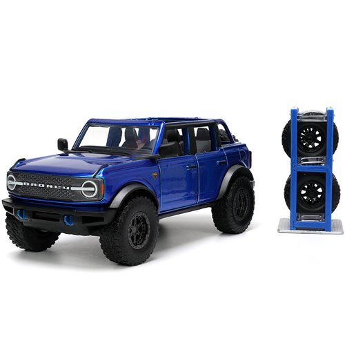 Just Trucks 2021 Ford Bronco Candy Blue 1:24 Scale Die-Cast Metal Vehicle with Tire Rack