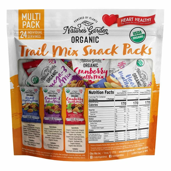 Nature's Garden Organic Trail Mix Snack Packs, Variety Pack, 1.2 oz, 24-count