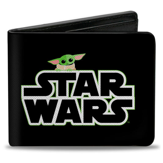 BI-FOLD WALLET - STAR WARS THE CHILD PEEKING LOGO BLACK GREEN WHITE