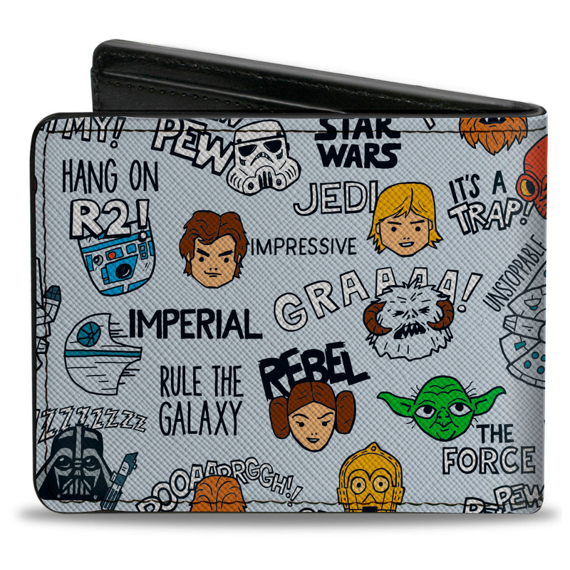 BI-FOLD WALLET - STAR WARS CHARACTERS AND QUOTES CARTOON COLLAGE GRAY