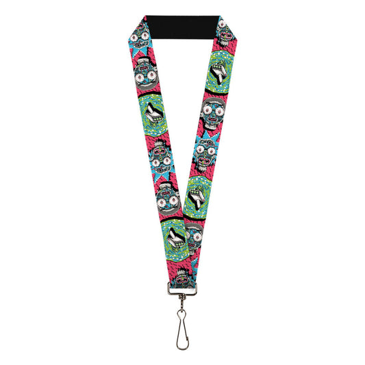 LANYARD - 1.0" - RICK AND MORTY CIRCUIT FACES PORTAL GUN PIXELVERSE PINK